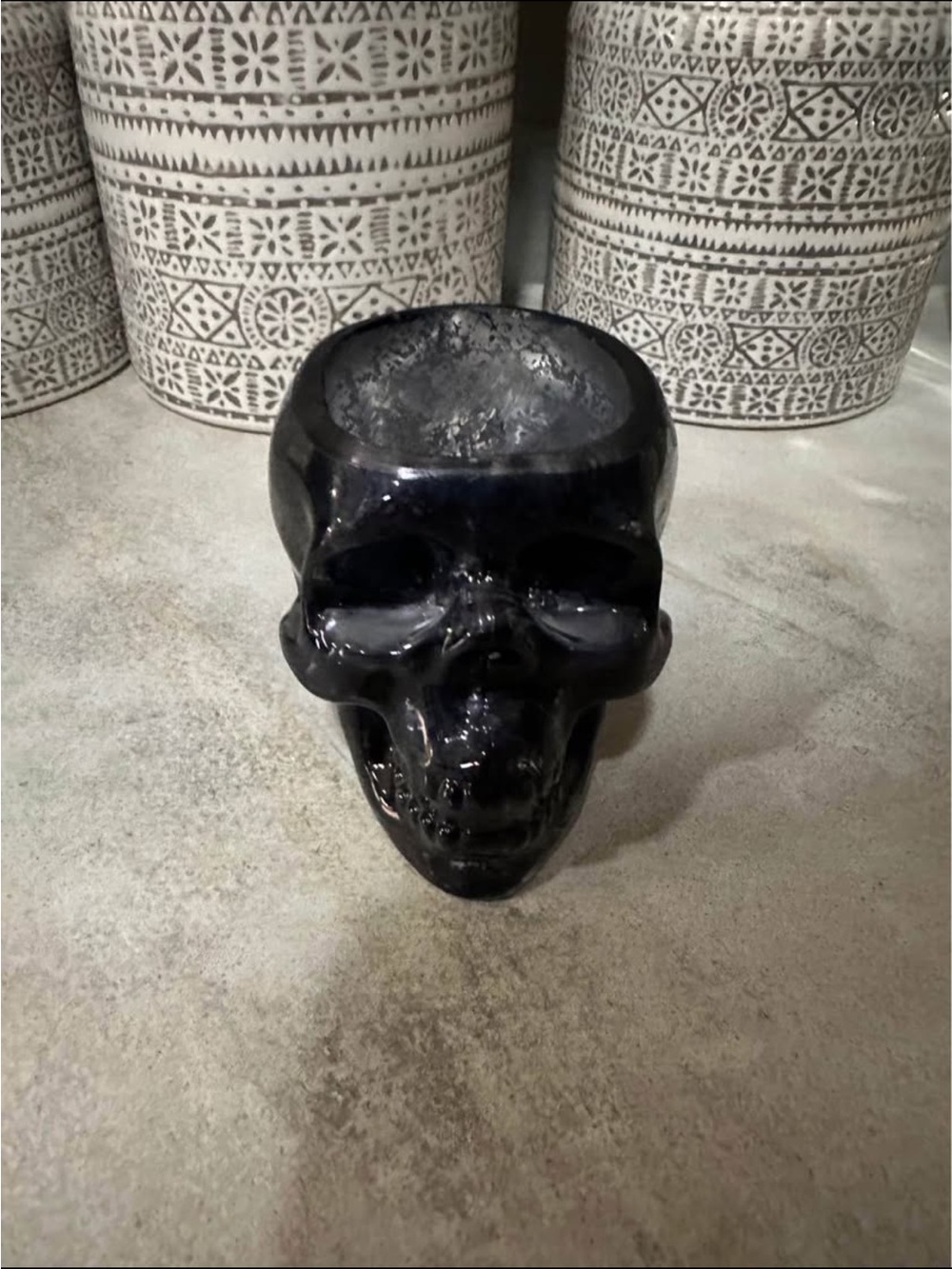 Black Ceramic Skull Candle Holder by Pier One